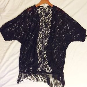 Lace Fringe Kimono Cardigan