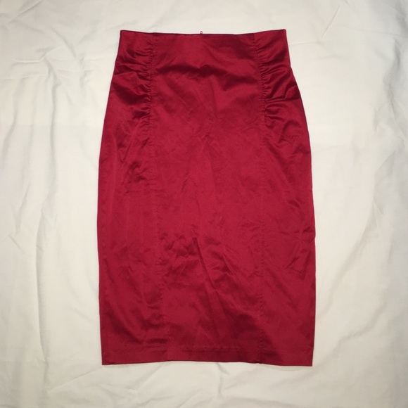 Red Satin Pencil Skirt
