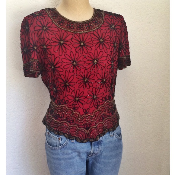 Vintage | Beaded Floral Sequin Sparkly Top - Picture 12 of 12
