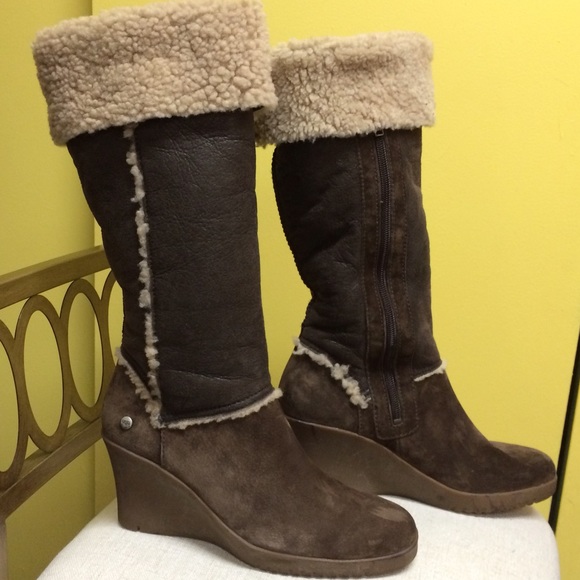 UGG Brown shearling wedge boots