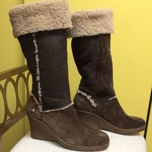 UGG Brown shearling wedge boots