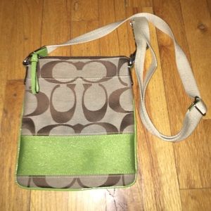 green and tan authentic coach purse