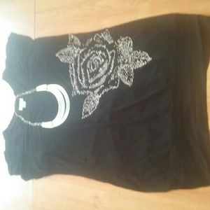 Super nice black blouse with blinged rose