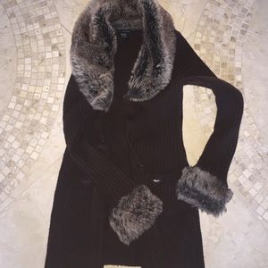 Long Winter Jacket with Faux Fur Collar!