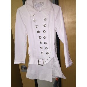 White Trench Coat with Silver Buttons