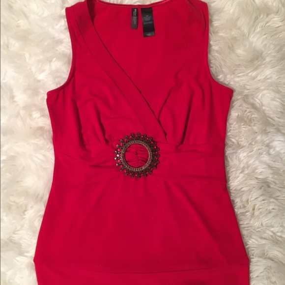 Bisou Bisou Red Blouse beautiful embellishment