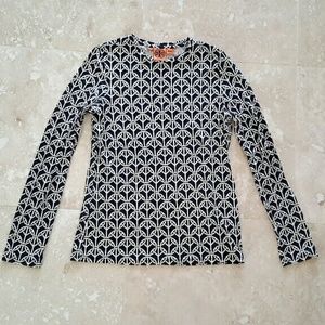 Tory Burch Silk Long Sleeve Blue White Logo M