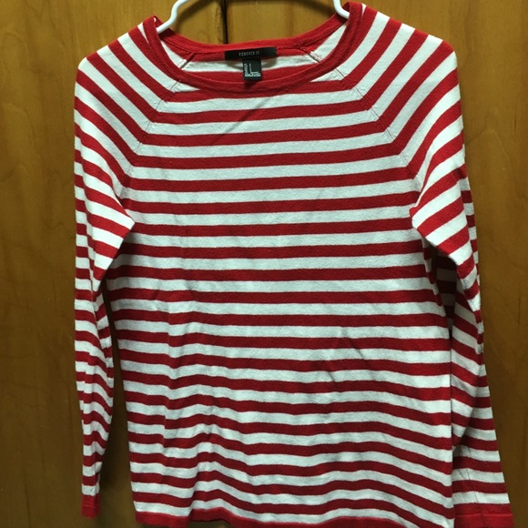 Red and white striped top