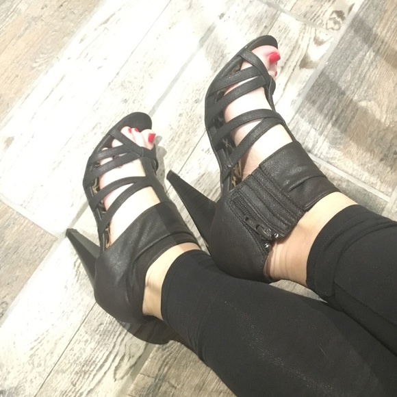 Brown leather heels