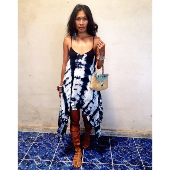 billabong blue tie dye fringe dress/beach cover up - Picture 2 of 4