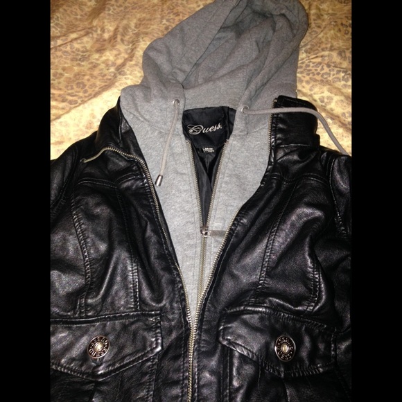 Guess leather hooded jacket