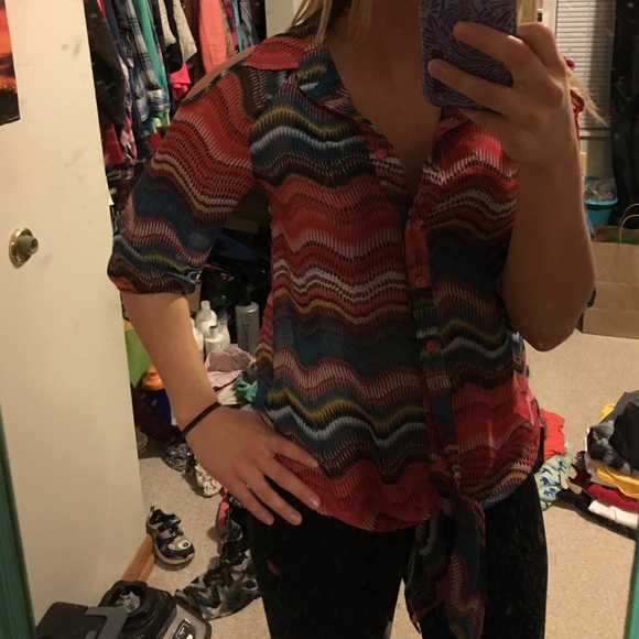 Button down open shoulder long sleeve