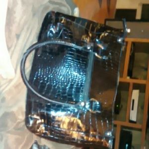 Faux alligator leather shoulder bag