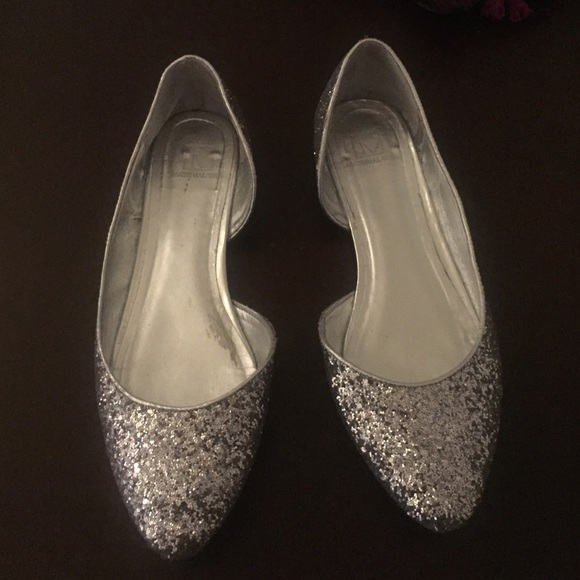 Sparkly silver d'orsay flats.