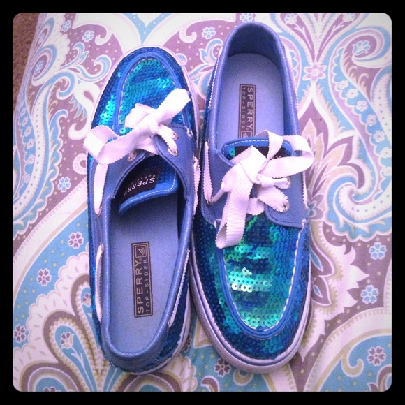 Blue sparkly sperrys