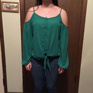 green off the shoulder blouse