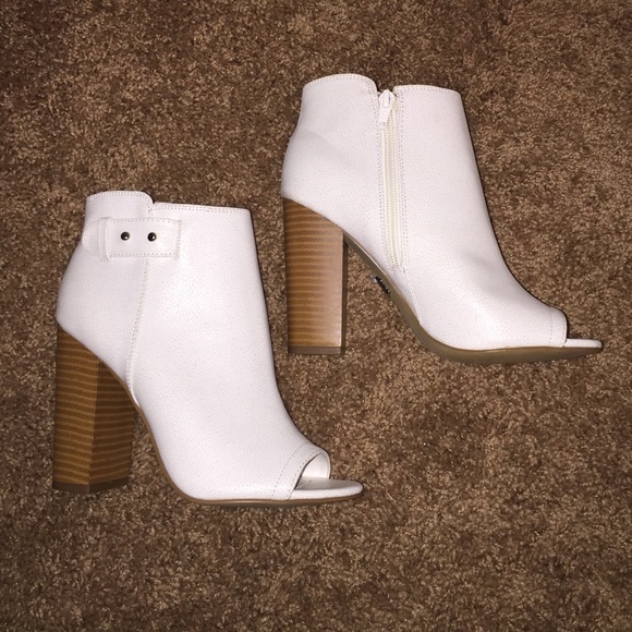 White Open Toe Heeled Boots