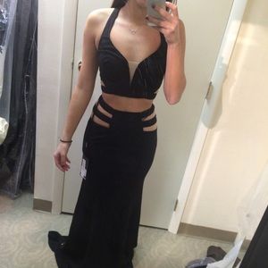two piece black prom dress