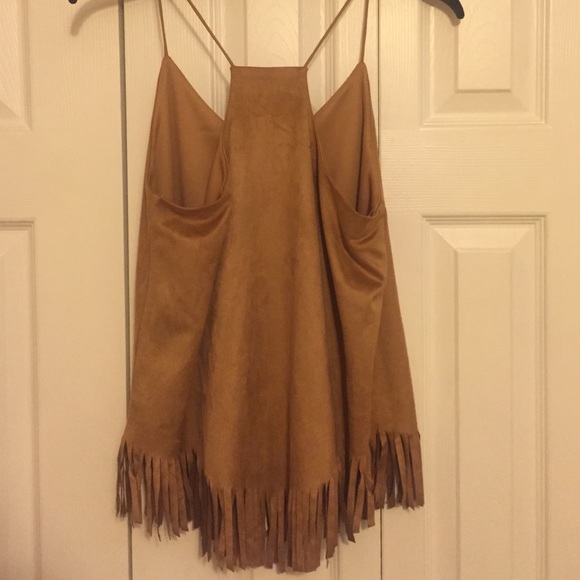 Suede Brown Top with Fringe - Picture 2 of 2