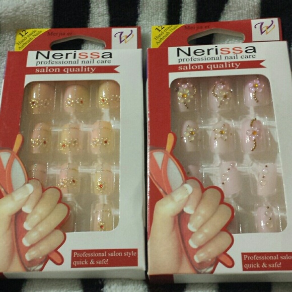 2 sets of press on nails pink orange floral