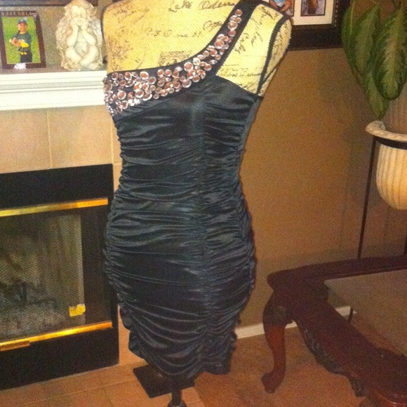 Black Dress  side strap ex small with rihnstones