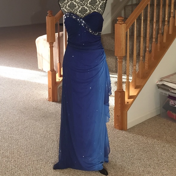 Blue sparkle strapless formal Gown