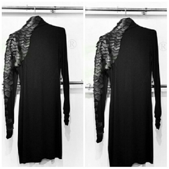 Faux leather sleeve dress