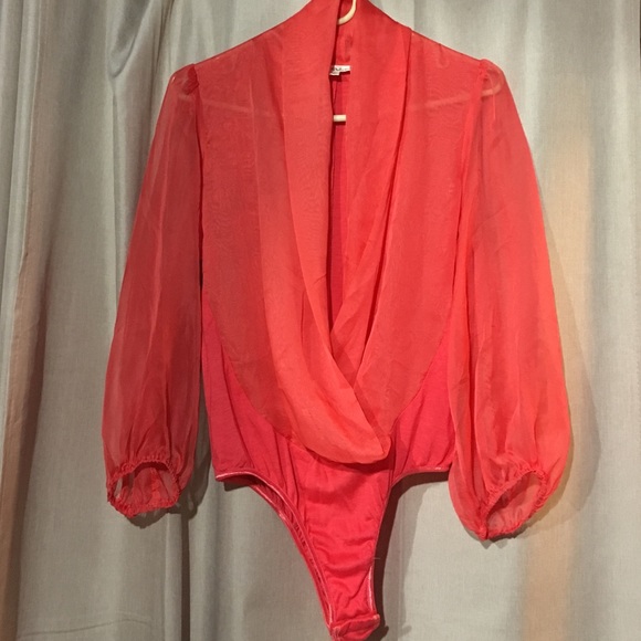 Sheer Plunging V-Neck Chiffon Blouse
