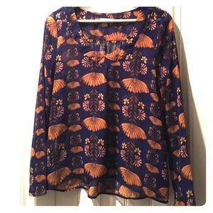 Retro floral sheer V neck top