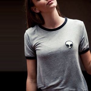Brandy Melville Alien Patch Ringer Tee