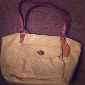 White patten leather Coach purse