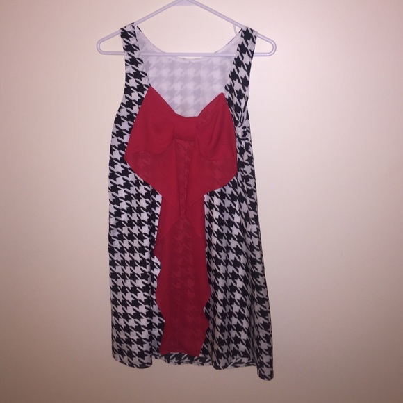 Red Bow Back Houndstooth Dress