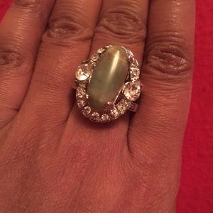 Silver ring with jade color stone