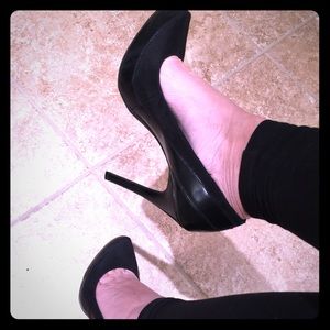 BCBG Black Leather and swede high heels