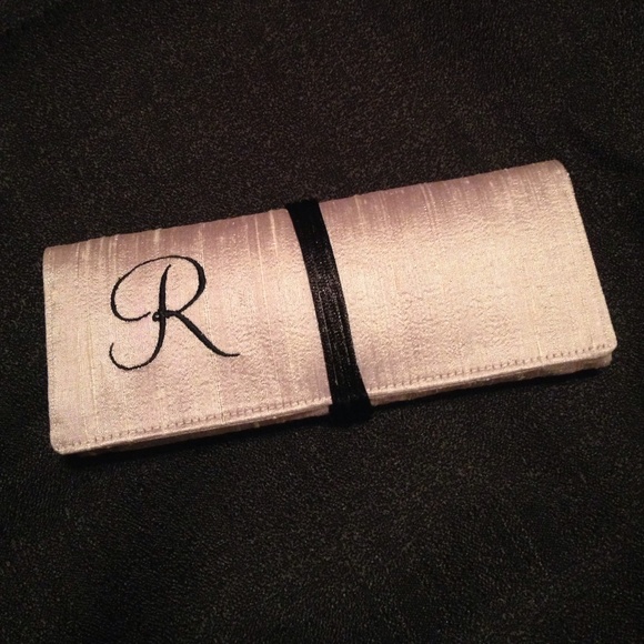 Monogrammed Silk Dupioni Jewelry Travel Roll