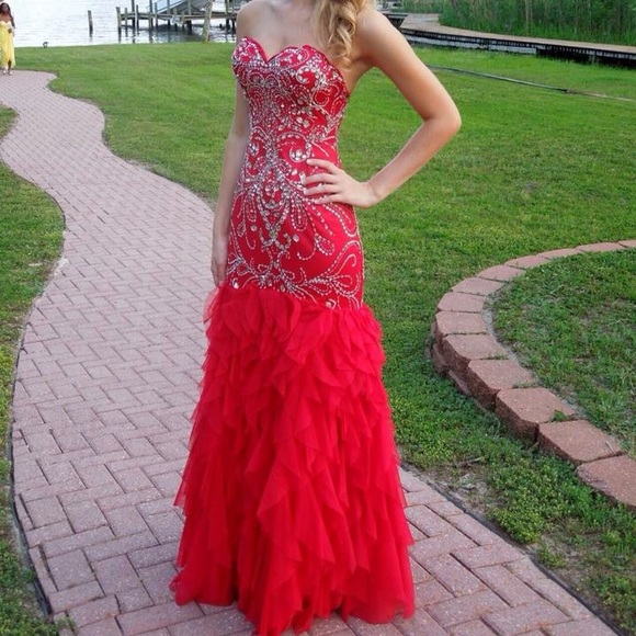 Red Beaded Mermaid Dress