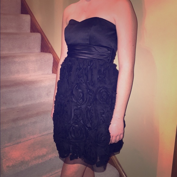 Black strapless rosette dress