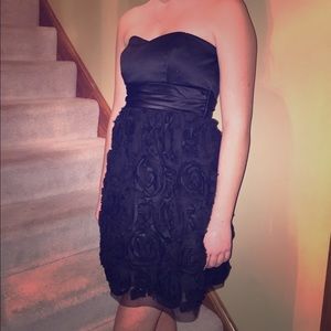 Black strapless rosette dress