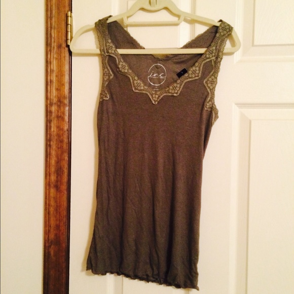 NWT INC Olive Green Lace tank size L