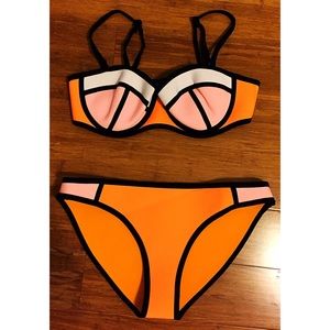Orange & Pink Triangl Neoprene Bikini (Medium)