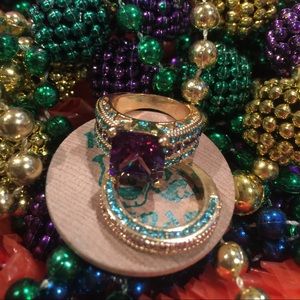 Royal Elegance Violet and Aqua CZ Ring Set