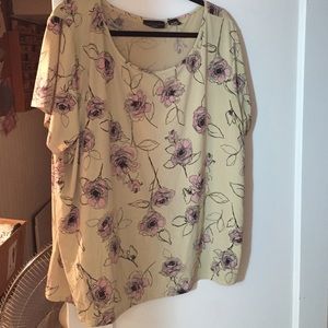 Yellow and pink rose print blouse