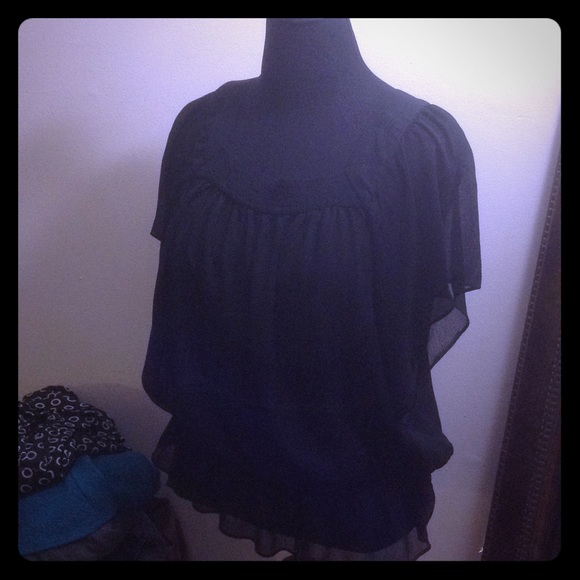 Sheer Black blouse w/ short Kimono sleeves