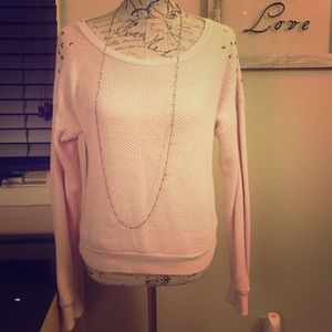 Like pink studded shoulder sweater