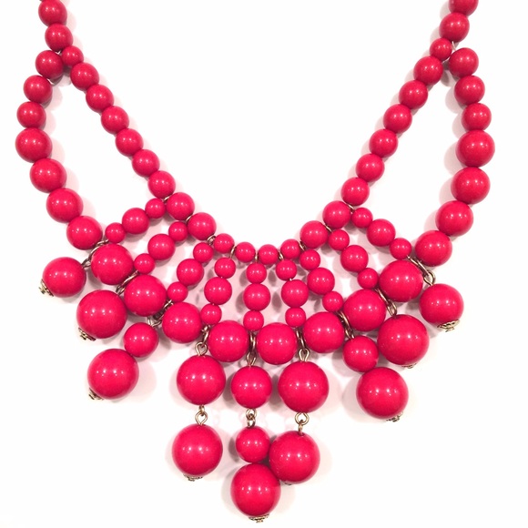 Red Beaded Statement Necklace - Picture 1 of 2