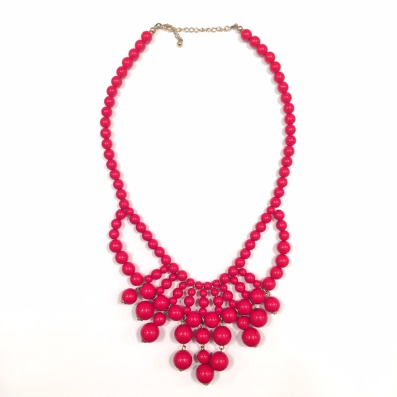 Red Beaded Statement Necklace - Picture 2 of 2