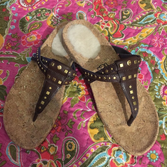 UGG Brown w/Gold Stud detail Sandals sz 7 NWOB