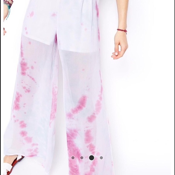 ASOS Pink Tie Dye Wide Leg Beach Pants - Picture 2 of 4