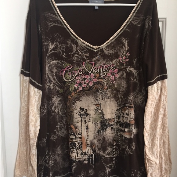 Essentials (Fashion Bug) brown bling long sleeve