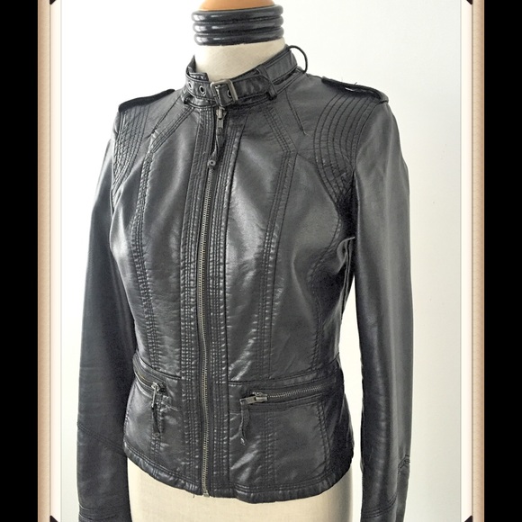 Zara Basics Black Faux Leather Biker Moto Jacket